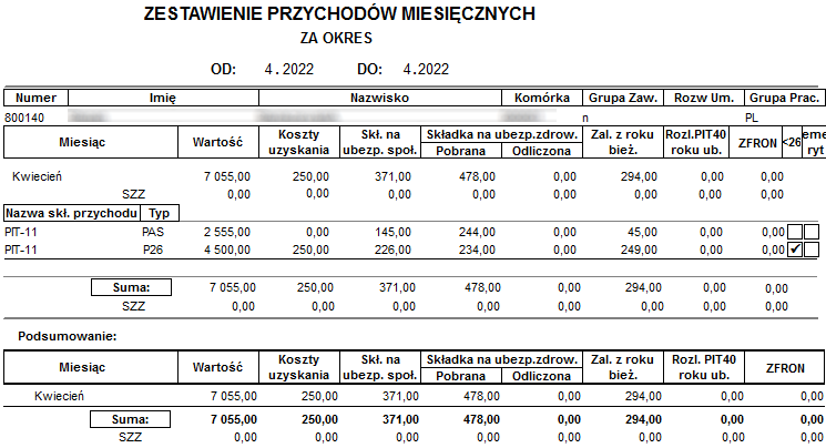 Fragment raportu Przychody miesięczne Fragment raportu Przychody miesięczne