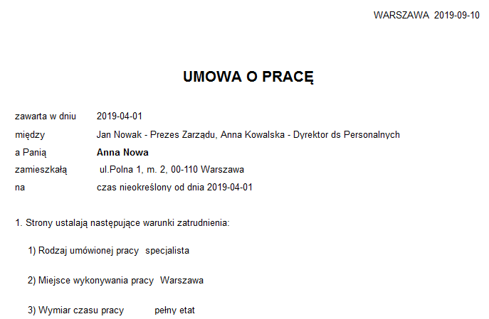 Fragment raportu Umowa o pracę Fragment raportu Umowa o pracę