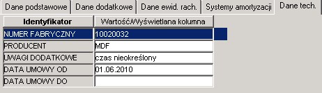Ewidencja - Zakładka Dane techn. Ewidencja - Zakładka Dane techn.