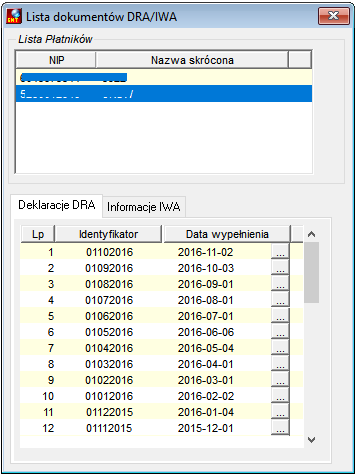 Lista Płatników i Lista dokumentów DRA oraz IWA Lista Płatników i Lista dokumentów DRA oraz IWA
