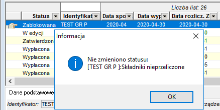 Komunikat przy próbie zmiany statusu niekompletnej listy W edycji na Zatwierdzoną Komunikat przy próbie zmiany statusu niekompletnej listy W edycji na Zatwierdzoną