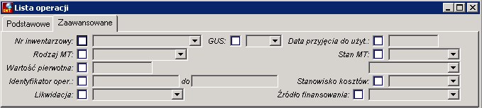 Lista operacji - zakładka Zaawansowane Lista operacji - zakładka Zaawansowane