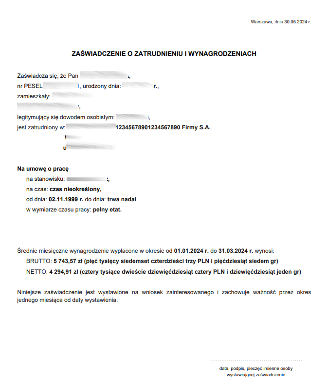 Zaświadczenie o zatrudnieniu i wynagrodzeniach pobieranych z danych podatkowych