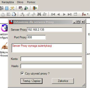 Widok okna Ustawienia dla serwera Proxy - prawidłowo zapisane ustawienia serwera. Emisja dokumentów elektronicznych 7 SIMPLE.ERP Widok okna Ustawienia dla serwera Proxy - prawidłowo zapisane ustawienia serwera. Emisja dokumentów elektronicznych 7 SIMPLE.ERP