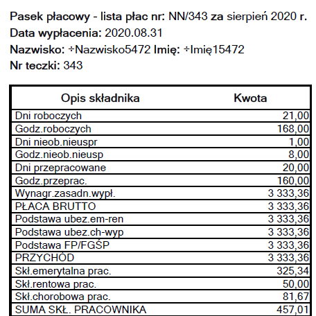 Fragment raportu Paski płacowe PDF