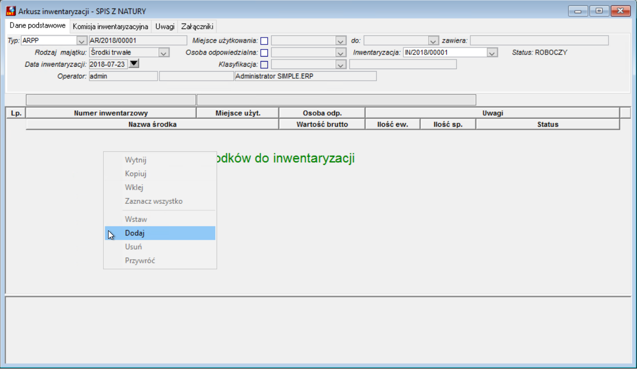 Arkusz inwentaryzacji – Spis z natury – Dodaj Arkusz inwentaryzacji – Spis z natury – Dodaj