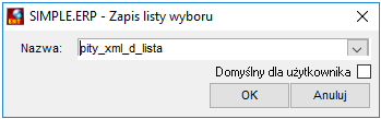 Widok okna Zapis listy widocznych kolumn