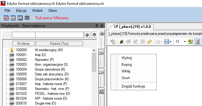 Fragment okna edytora NERO