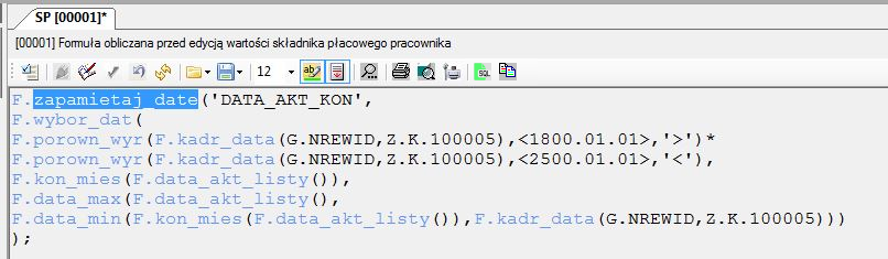 Okno Edycja formuł – podświetlenie błędu
