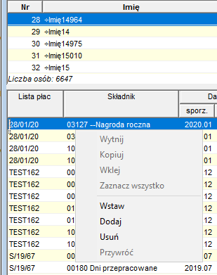 Fragment okna Podgląd danych do wyliczania podstaw zasiłkowych – edycja danych do podstaw zasiłkowych