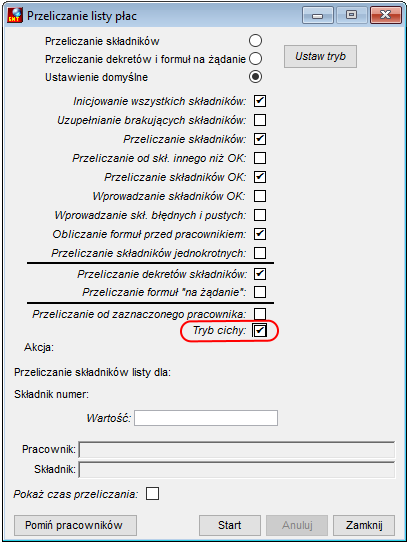 Przeliczanie listy w trybie cichym