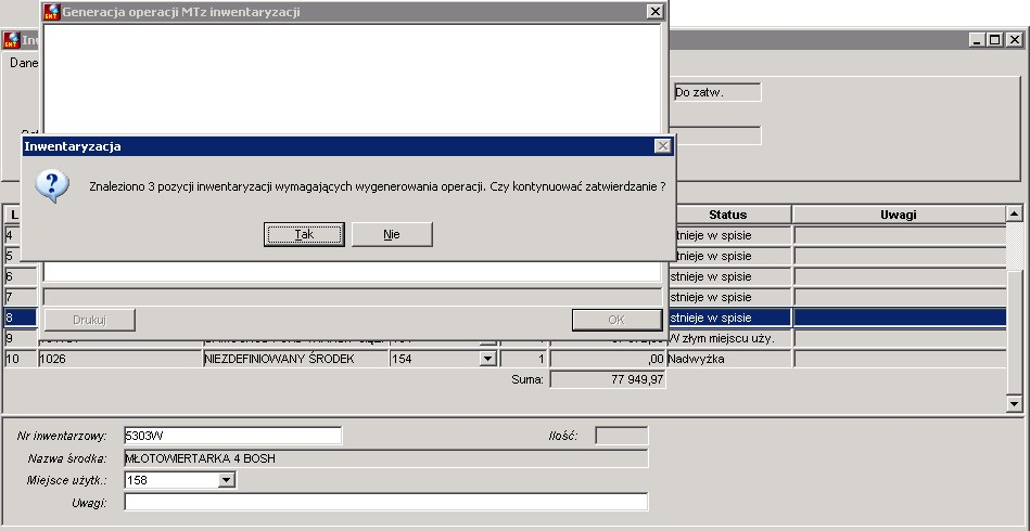 Generowanie operacji MT z inwentaryzacji