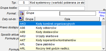Wybór słownika zewnętrznego dla danej typu S