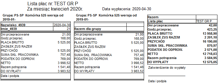 Wydruk Lista płac paski pionowe – podstawowy w trybie graficznym Wydruk Lista płac paski pionowe – podstawowy w trybie graficznym
