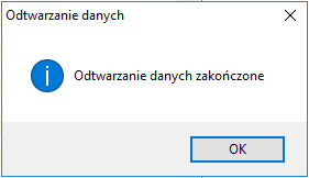 Komunikat o zakończeniu odtwarzania danych