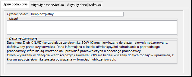 Zakładka Opisy dodatkowe