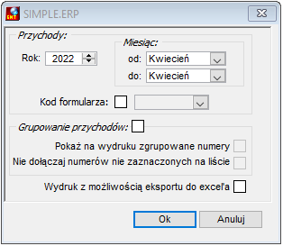 Okno uruchomienia raportu Przychody miesięczne Okno uruchomienia raportu Przychody miesięczne
