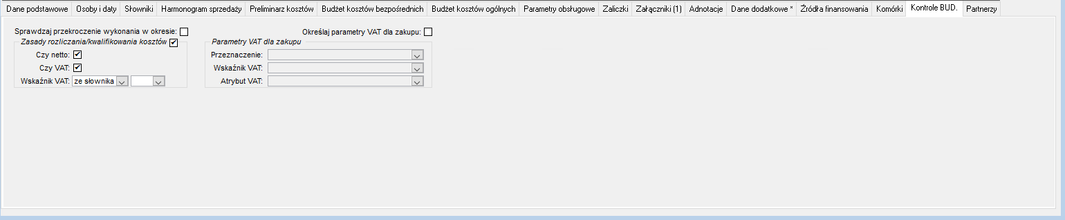 Projekty/Kontrakty – zakładka Kontrole BUD