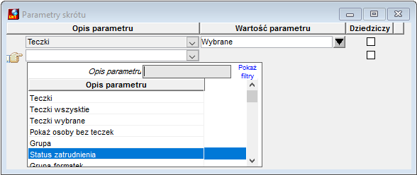 Parametry skrótu użytkownika – wywołanie listy dostępnych parametrów dla danej funkcji – krok trzeci Parametry skrótu użytkownika – wywołanie listy dostępnych parametrów dla danej funkcji – krok trzeci