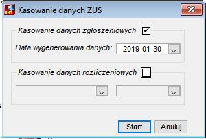 Okno Obsługa danych ubezpieczeniowych – kasowanie danych ZUS Okno Obsługa danych ubezpieczeniowych – kasowanie danych ZUS