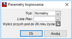 Widok okna edycji parametrów kopiowania przychodów