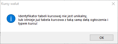 Tabela kursów walutowych - komunikat Tabela kursów walutowych - komunikat