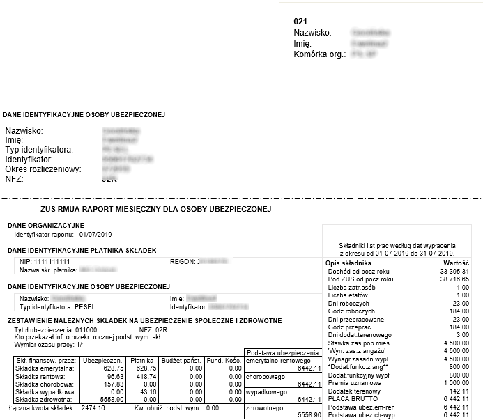 Przykładowy raport RMUA Informacja miesięczna tajne koperty z oknem adresowym w PDF