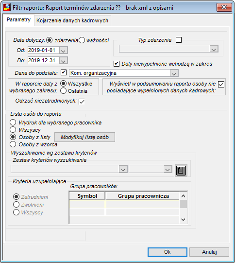 Zakładka Parametry raportu Monitoring terminów Zakładka Parametry raportu Monitoring terminów