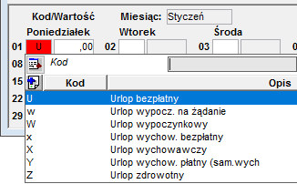 Wprowadzanie nieobecności do grafika