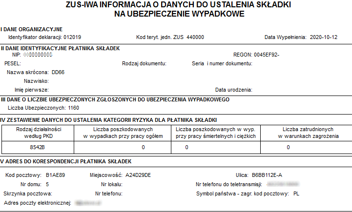 Wydruk informacji IWA Wydruk informacji IWA