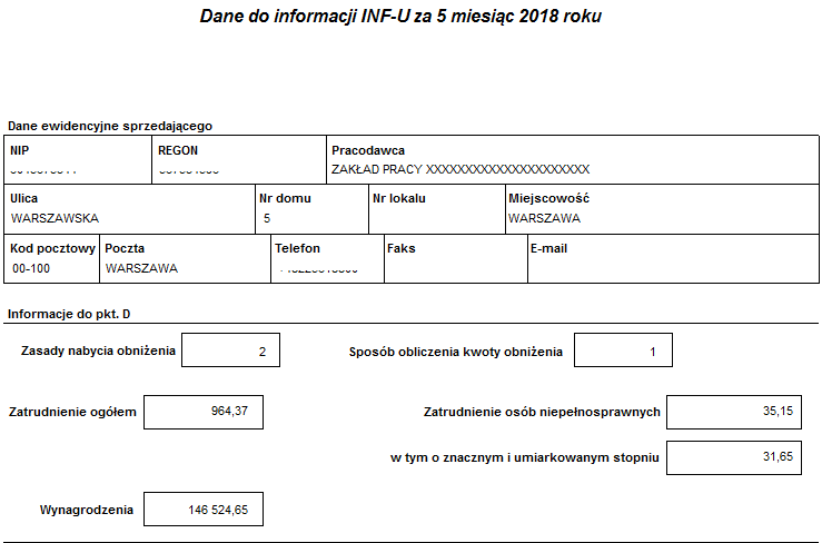 Przykładowy raport Dane do informacji INF-U Przykładowy raport Dane do informacji INF-U