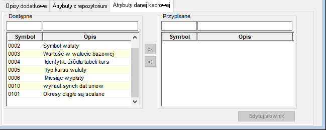 &nbsp;Zakładka Atrybuty danej kadrowej