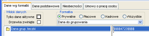 Okno Dane osobowe - Dana do grupowania teczek