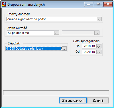 Okno Grupowa modyfikacja danych Okno Grupowa modyfikacja danych