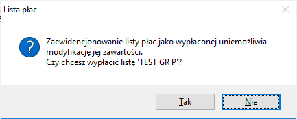 Okno komunikatu po uruchomieniu wypłacania listy płac Okno komunikatu po uruchomieniu wypłacania listy płac