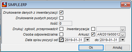 Wydruk danych inwentaryzacji Wydruk danych inwentaryzacji