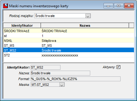 Maski numeru inwentarzowego Maski numeru inwentarzowego