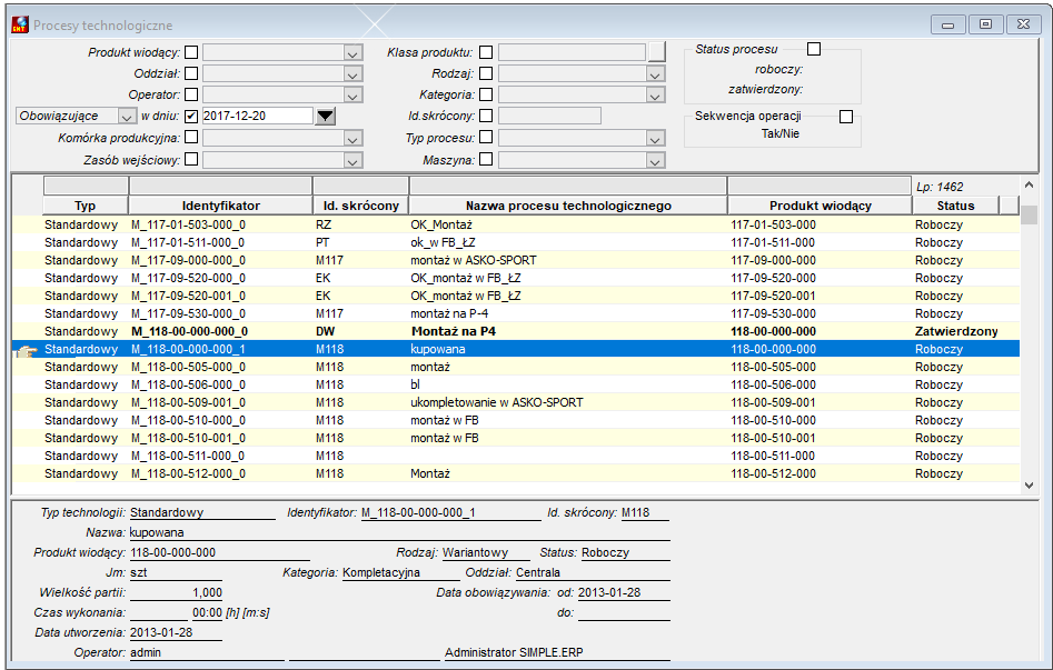 Lista procesów technologicznych Lista procesów technologicznych
