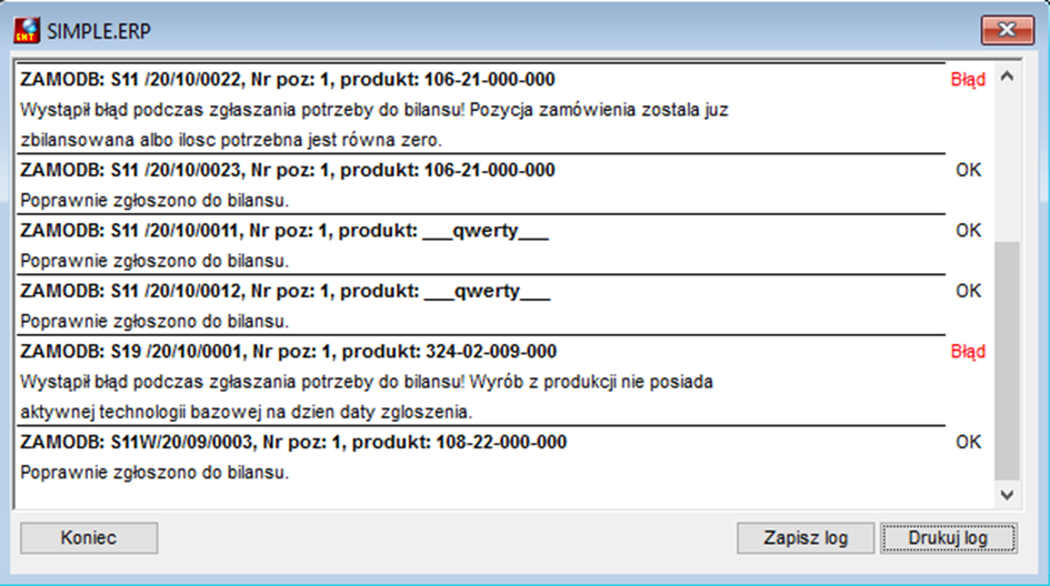 Planowanie pod zamówienia - Dodaj do bilansowania