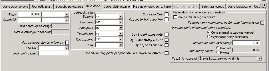 Planowanie pod zamówienia - zakładka Inne dane