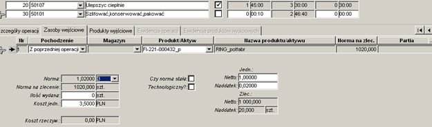 Zasoby wejściowe z poprzedniej operacji Zasoby wejściowe z poprzedniej operacji
