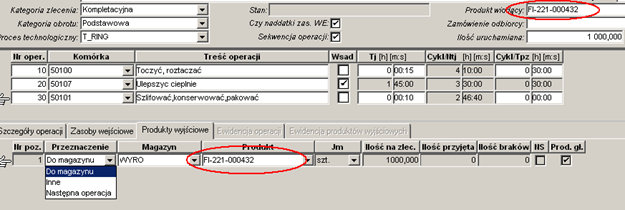 Produkty wyjściowe Produkty wyjściowe