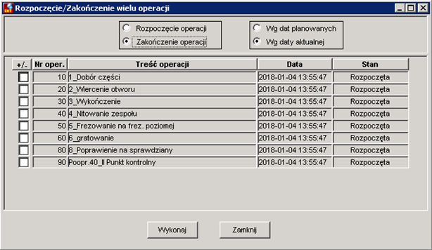 Rozpoczęcie / zakończenie wielu operacji Rozpoczęcie / zakończenie wielu operacji