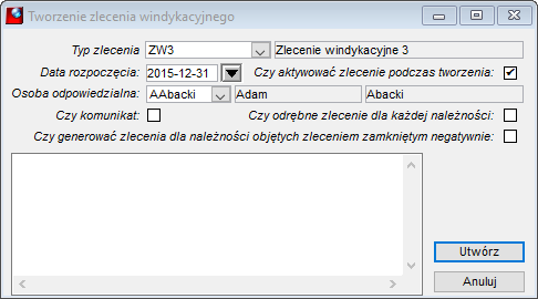 Windykacja - Tworzenie zlecenia windykacyjnego