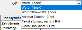 Lista wyboru typów formatów do zapisu dokumentów RODO Lista wyboru typów formatów do zapisu dokumentów RODO