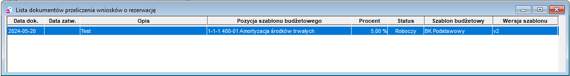 Przeliczanie wniosków o rezerwację - lista